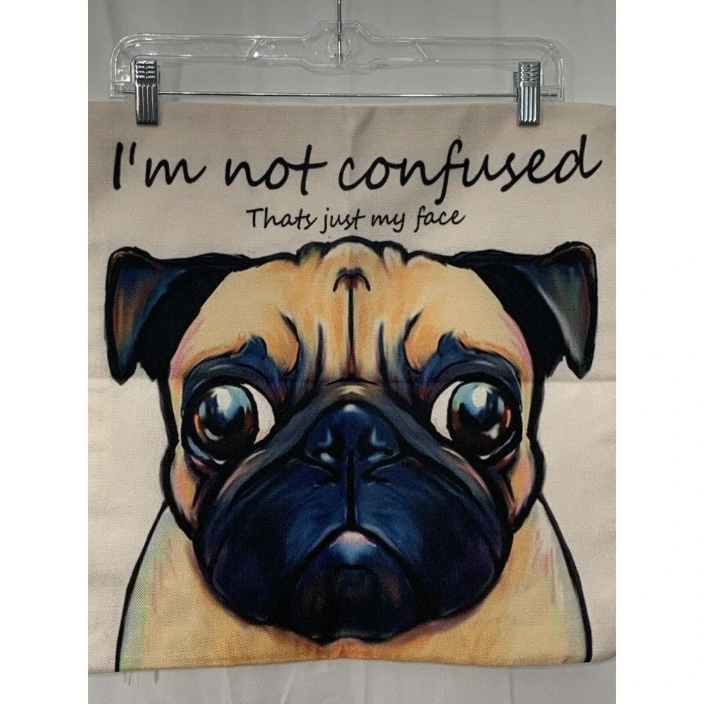 Pug Dog Linen Cotton Blend Pillow Cover 17X17 Nordic Trading Co New